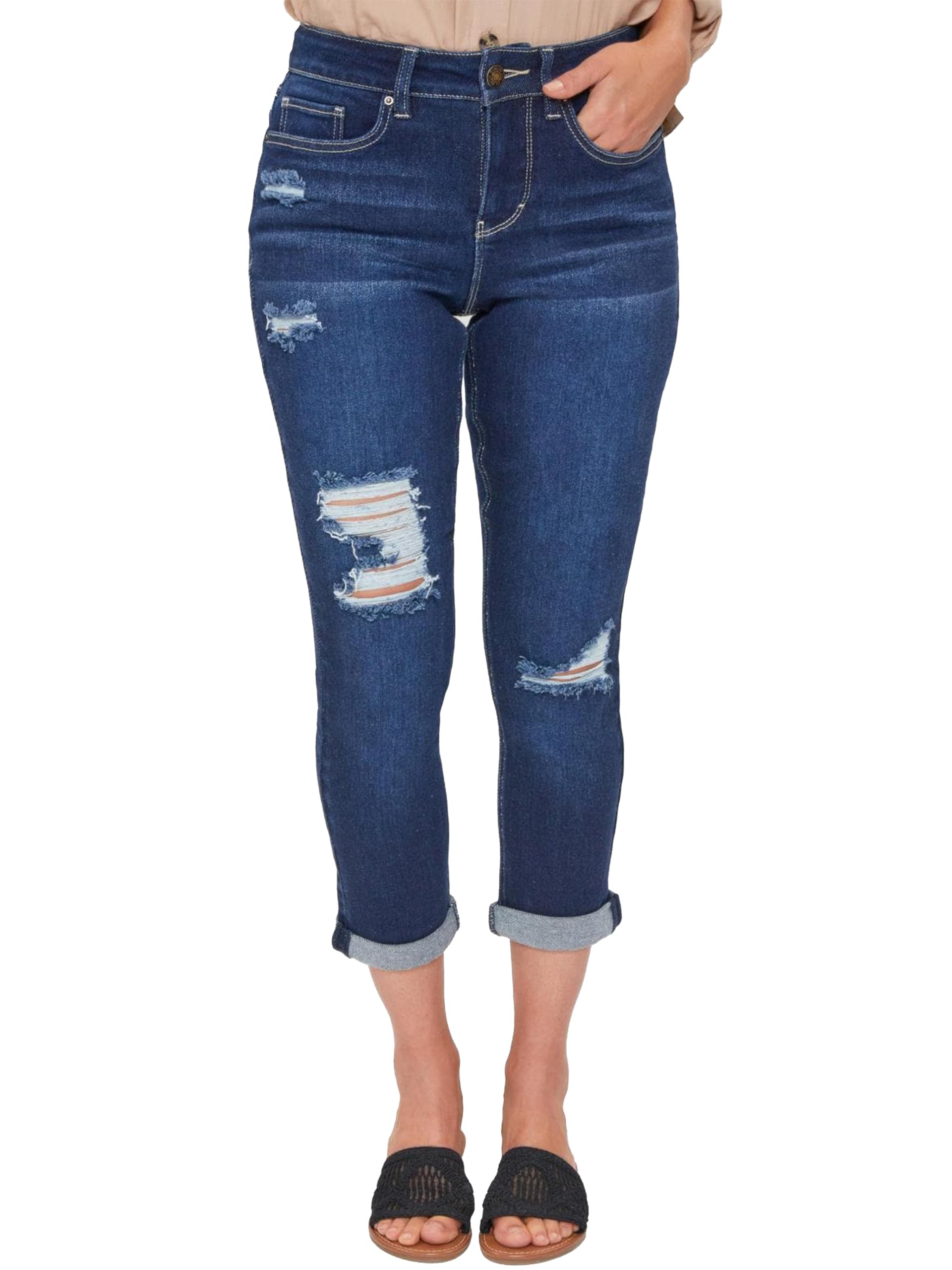 Royalty For Me Womens Women's Petite High Rise Vintage Slim Straight Cuff Jean