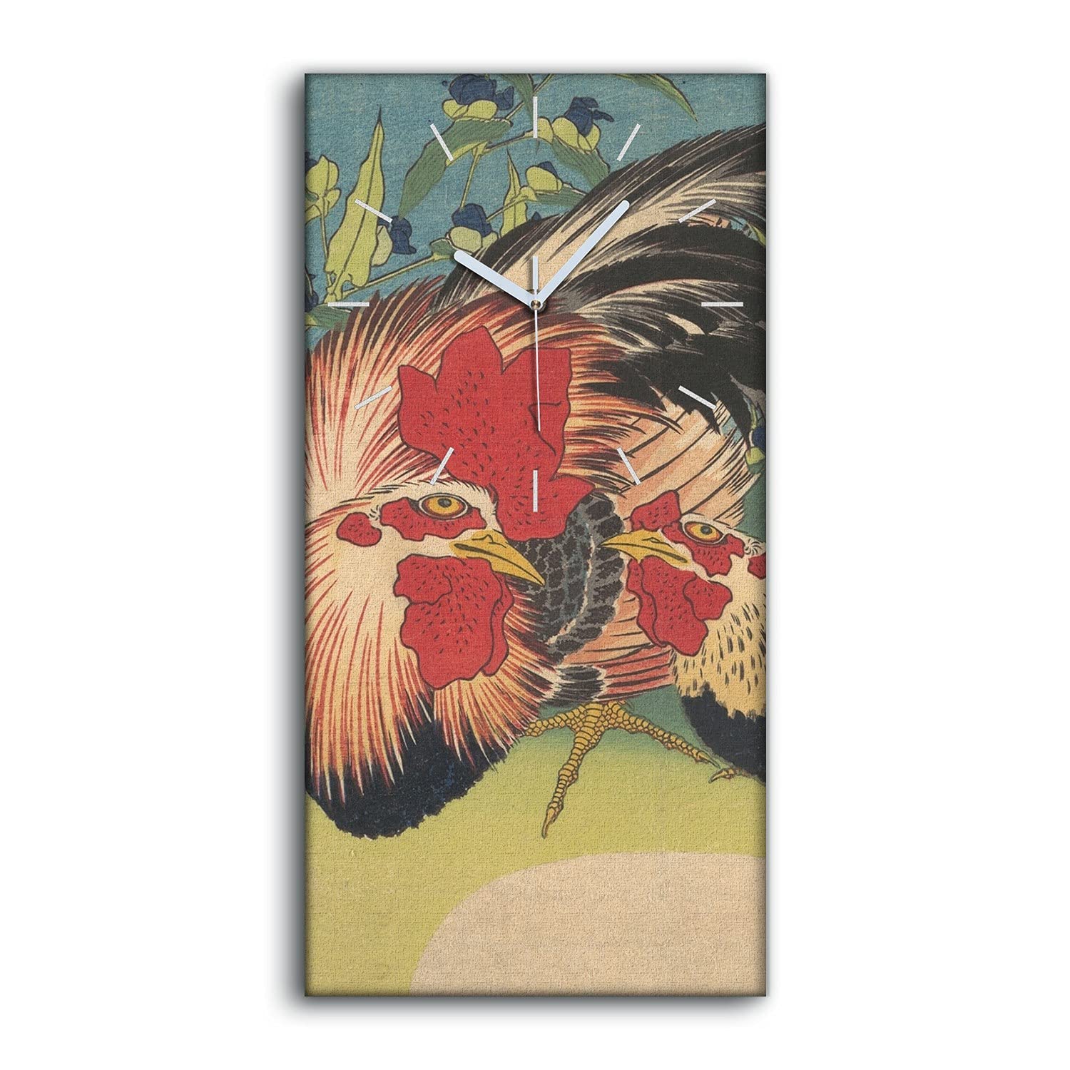 Horloge sur toile 30x60cm sans tic-tac motif coq et poule