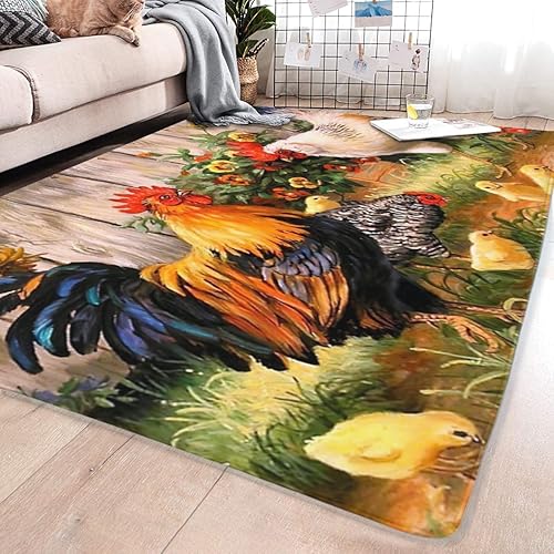 Miniatura 2 de ZHENGJC Alfombras de área grande de estilo rústico de pollo colorido antideslizante para dormitorio sala de estar cocina pasillos puertas tapetes de