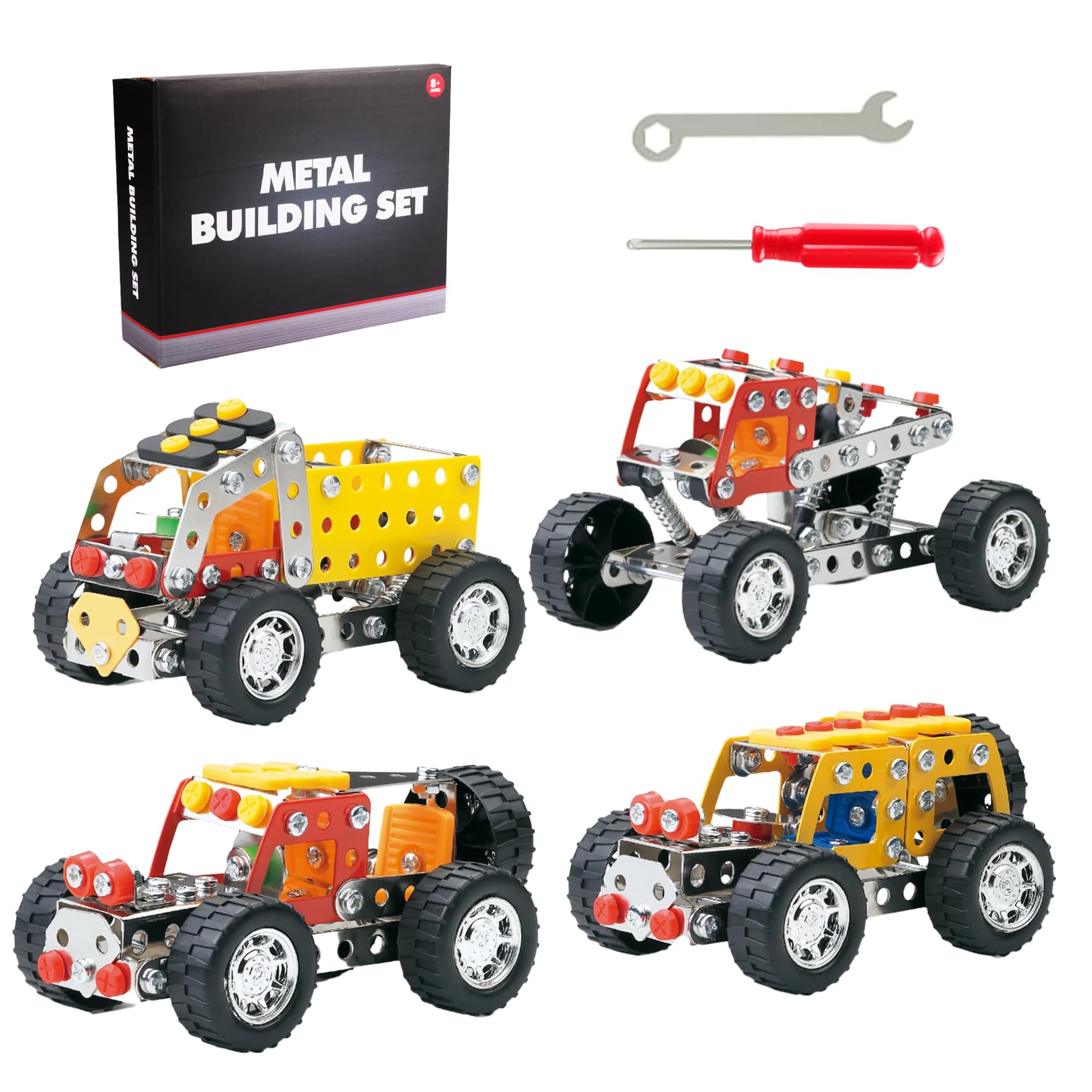 Bearbao STEM Metal Model Truck Building Kit Set, Includes 4 Truck Models with Tools & Manual for Kids Ages 12 and Up, DIY Assembly Construction Toy for Boys Girls, Great Gift for Kids Adults
