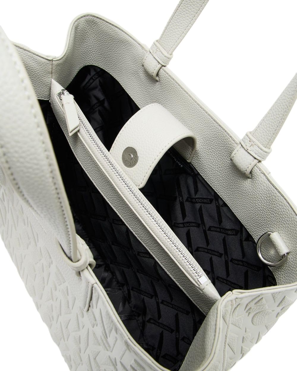 Armani Exchange Liz, Essential, Logo Squared Charm, Shopping Bag Donna, Bianco Sporco