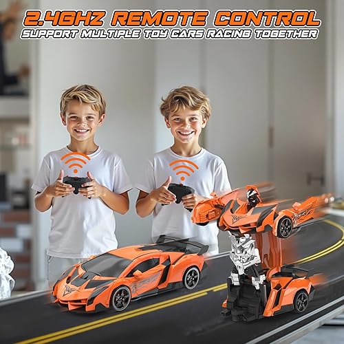 Miniatura 7 de Auto de control remoto, robot de transformación de auto a control remoto, deformación de un botón y rotación de 360, juguetes de cumpleaños para