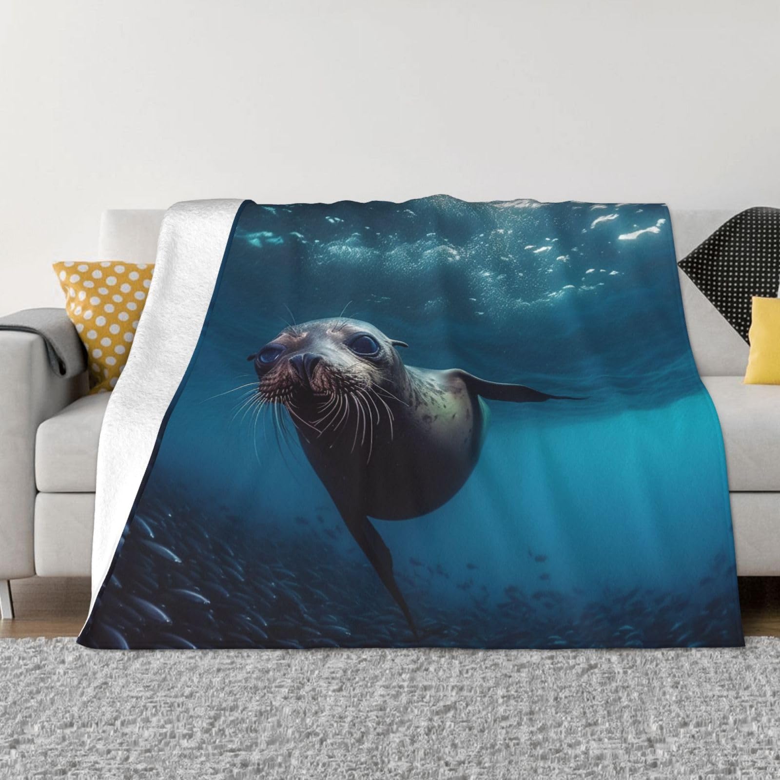 Couverture polaire chaude pour frissons sur canapé plaid flanelle lion de mer
