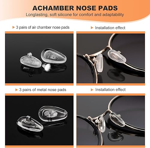 Miniatura 4 de Almohadillas para la nariz para anteojos (6 pares), kit de reparación de lentes con destornillador y tornillos pequeños, almohadillas de silicona