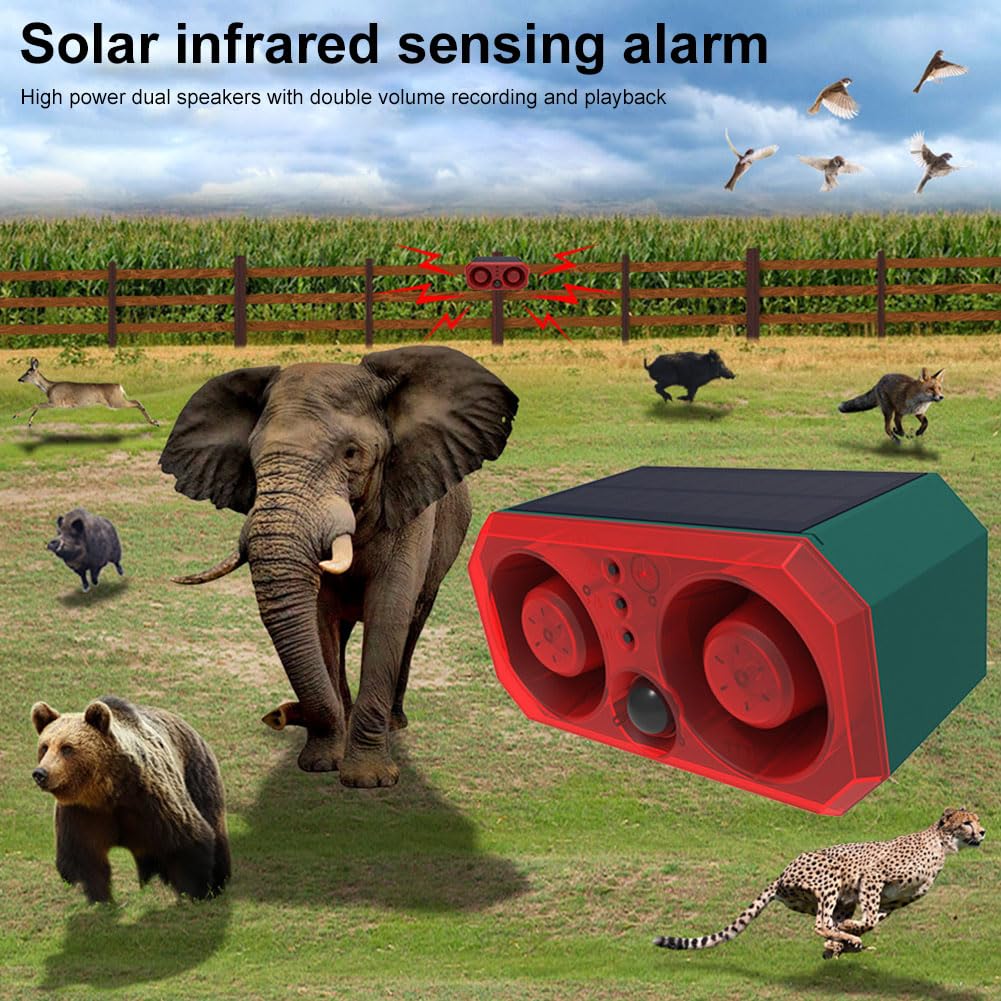 Alarme Solaire capteur Infrarouge 130dB avec LED Rouges Clignotantes pour Ferme, Jardin, Maison