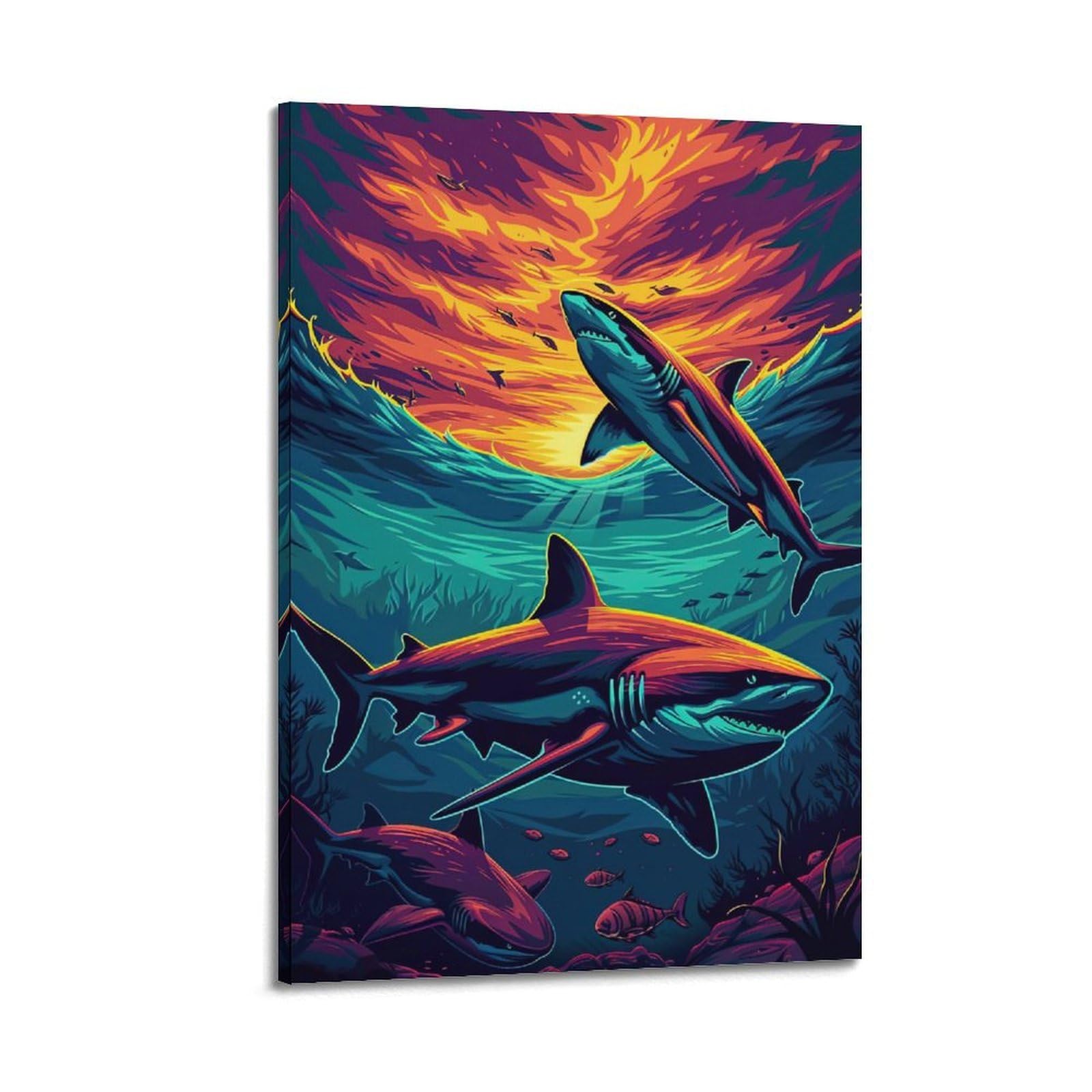 HUIYHB Animal Poster Sharks And Fish Poster Decorative Painting Canvas Wall Posters And Art Picture Print Modern Family Bedroom Decor Posters 24x36inch(60x90cm)