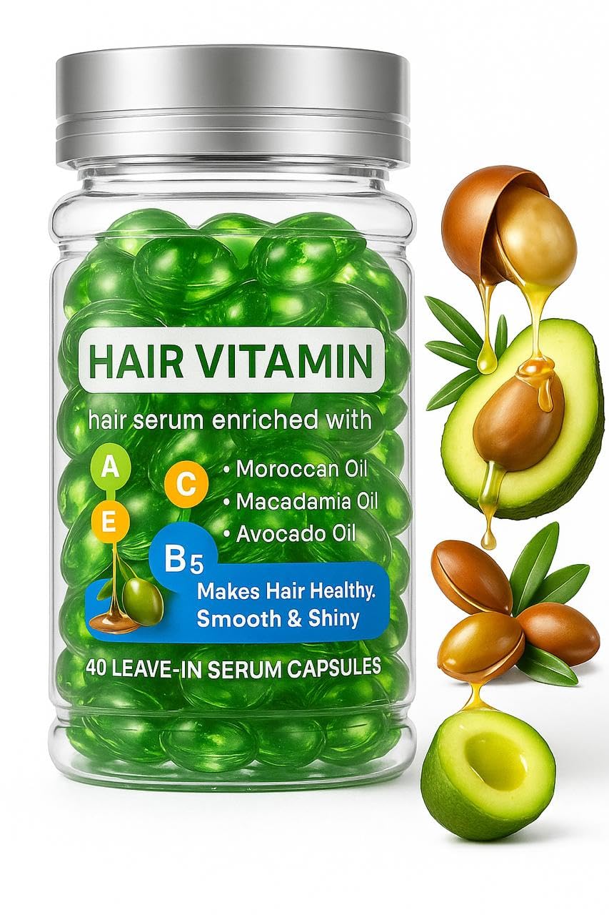 Nova Glowdrop Hair Treatment Serum, for Hair Growth, Hair Serum Oil Capsule for Women & Men, 40 Leave-in Capsules with Vitamins A C E B5, Hair Treatment Oil with Moroccan, Macadamia and Avocado Oil