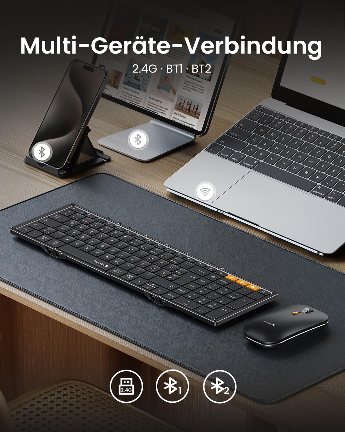ProtoArc XKM01 Faltbare Bluetooth Tastatur mit Ziffernblock QWERTZ Schwarz