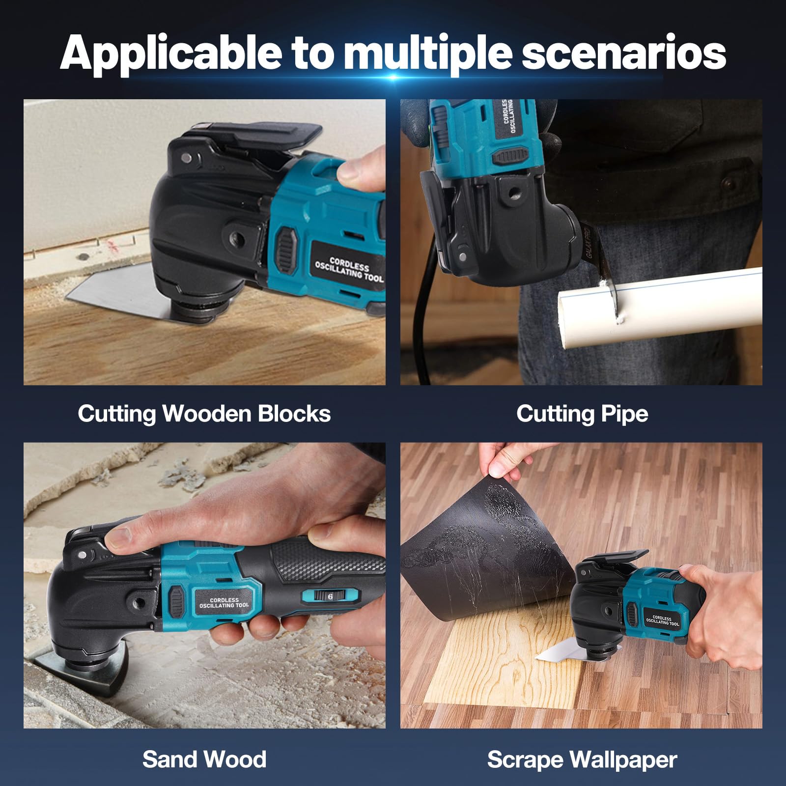 Utensili multifunzione oscillanti blayram, Senza Spazzole Multiutensile Oscillante Compatibile con Batteria Makita 18V, 6 Velocità Regolabili, Utensile Multifunzione per Separare