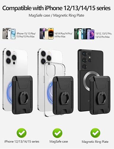 Miniatura 9 de Cartera magnética 3 en 1 con agarre para teléfono, compatible con cartera MagSafe y soporte para teléfono, solapa de privacidad de cuero, soporte