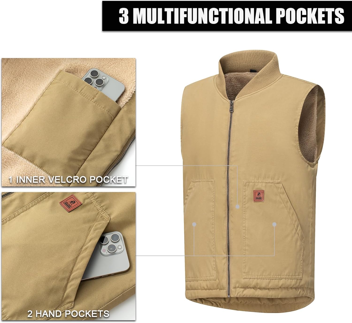 Msmsse Men's Canvas Cross Trail Vest Outerwear Sleeveless Workwear Jacket with Pockets - Image 3