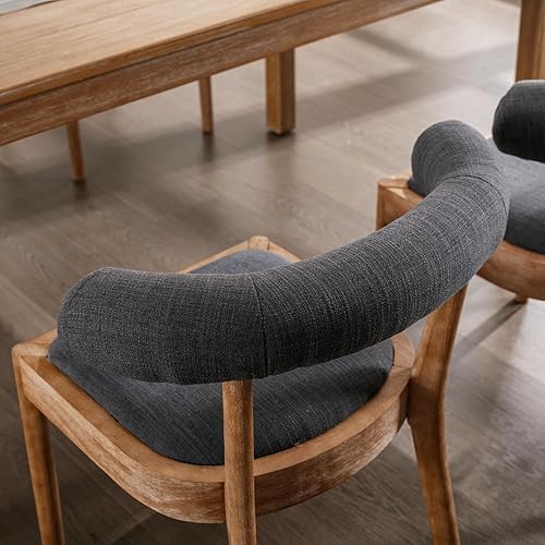 Miniatura 5 de Juego de 2 sillas de comedor de tela de lino, modernas de mediados de siglo, cómodas sillas laterales de madera con respaldo abierto para sala de
