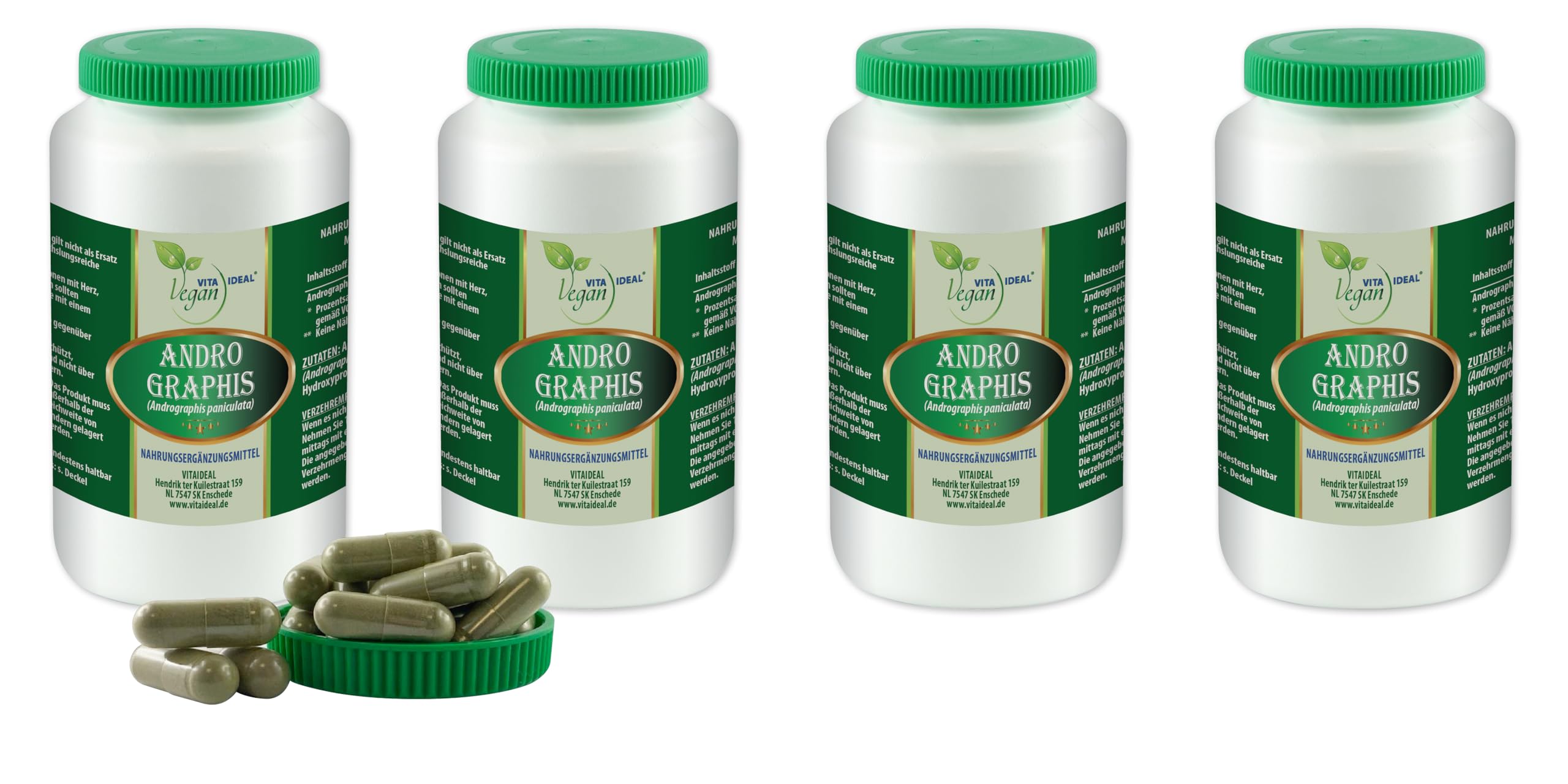 VITA IDEAL Vegan® ANDROGRAPHIS - Kraut 4x 360 KAPSELN - Chiretta Kraut - Andrografis Tagesportion 800mg CHIRETTAKRAUTreines Pulver. Natürlich, pflanzlich & ohne Zusatzstoffe.