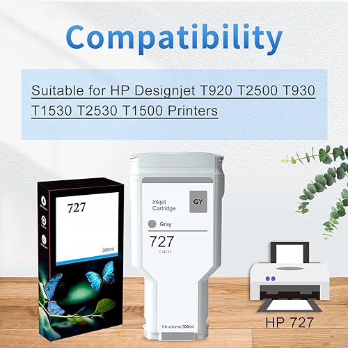 Miniatura 3 de Compatible con HP 727 Gris 300ML Cartucho de tinta remanufacturado de repuesto para HP 727 para HP 727 para HP 727GY para impresoras HP DesignJet
