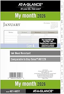 AT-A-GLANCE 2026 Planner Refill, Monthly, 5-1/2" x 8-1/2", Desk Size 4, Loose-Leaf, Ruled Blocks (481-685Y-26)