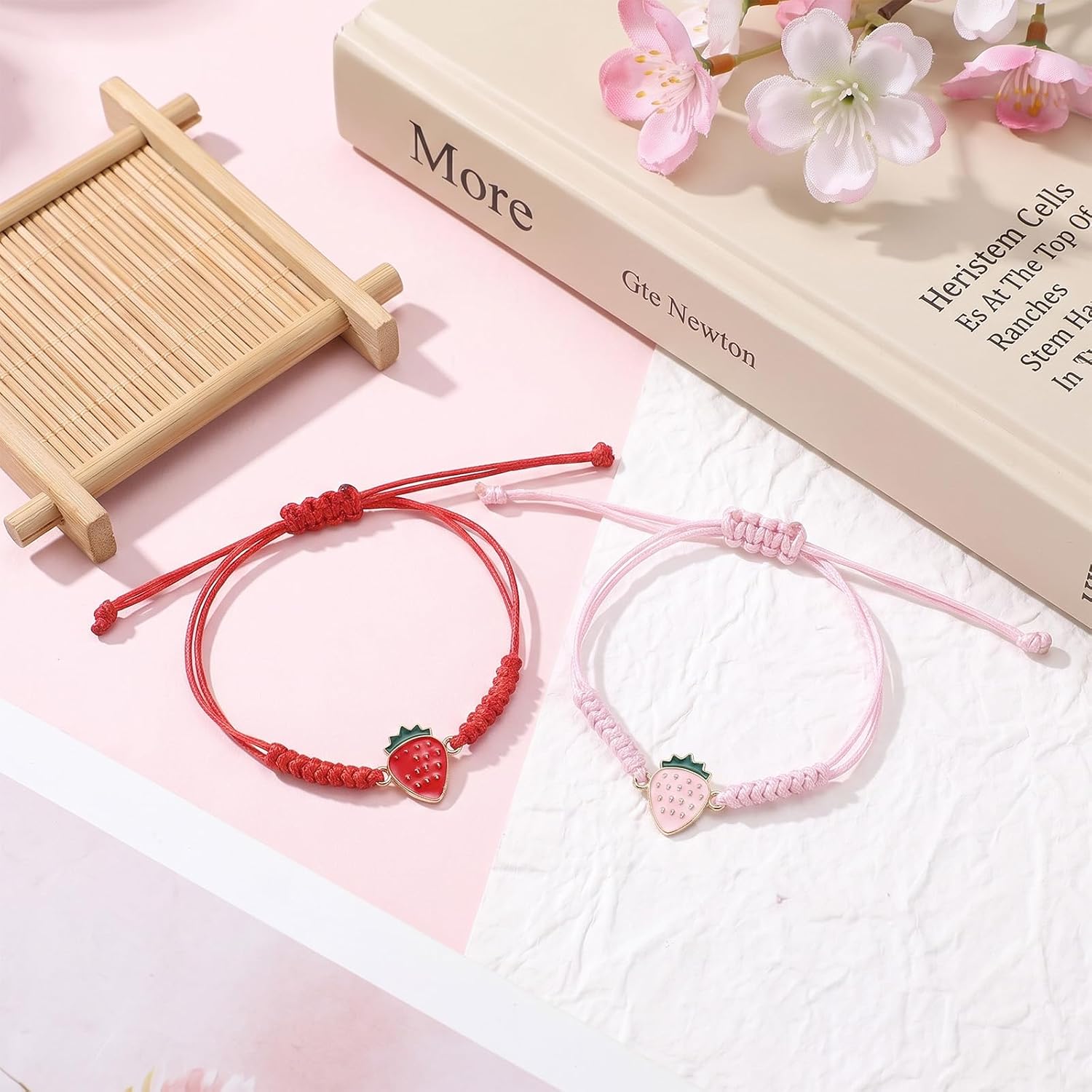 24 Pcs Strawberry Bracelet, Strawberry Party Favors Pink and Red