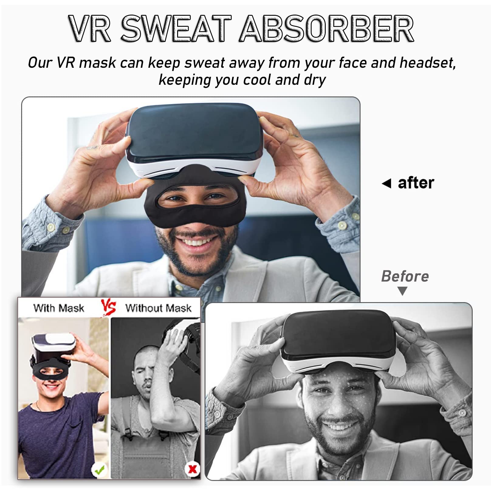 BiiKoon Vr Eye Mask Cover Adjustable Elastic Sweat Band Breathable Washable Facemask Cover VR Accessories for O-culus Quest 2/HTC Vive/ps/Samsung (Color : 2 PCS-A)