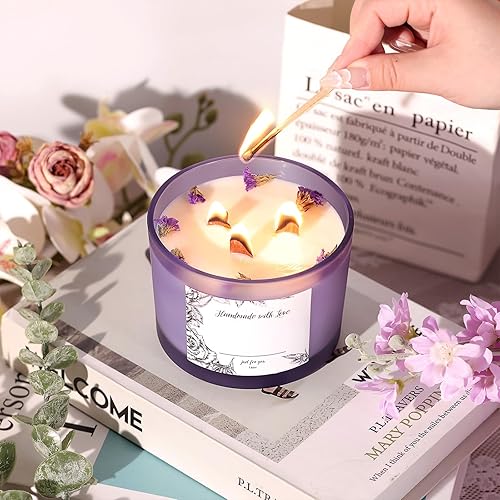 Miniatura 35 de Paquete de 6 tarros de vela de vidrio con tapas (16 onzas, transparentes) – Tarros de vela grandes para hacer velas de 3 mechas – Tarros de velas