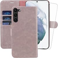 MONASAY Samsung Galaxy S23 5G Bőr Flip Tok - Rózsaszín, Kártyatartóval, Állvánnyal, Mágneses Záródással, Ütésálló Védőtok, Képernyővédő Fóli 1