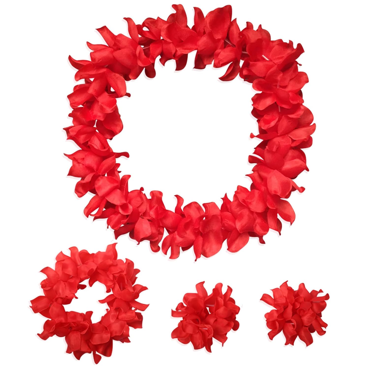 Hawaiian Leis Headband Wristbands Hawaii Tropical Luau Flower Women Necklace Headpiece Hair Bands Hairband Bracelets Beach Summer Pool Wedding Cosplay Birthday Dress Up Party Supplies Yellow image 5
