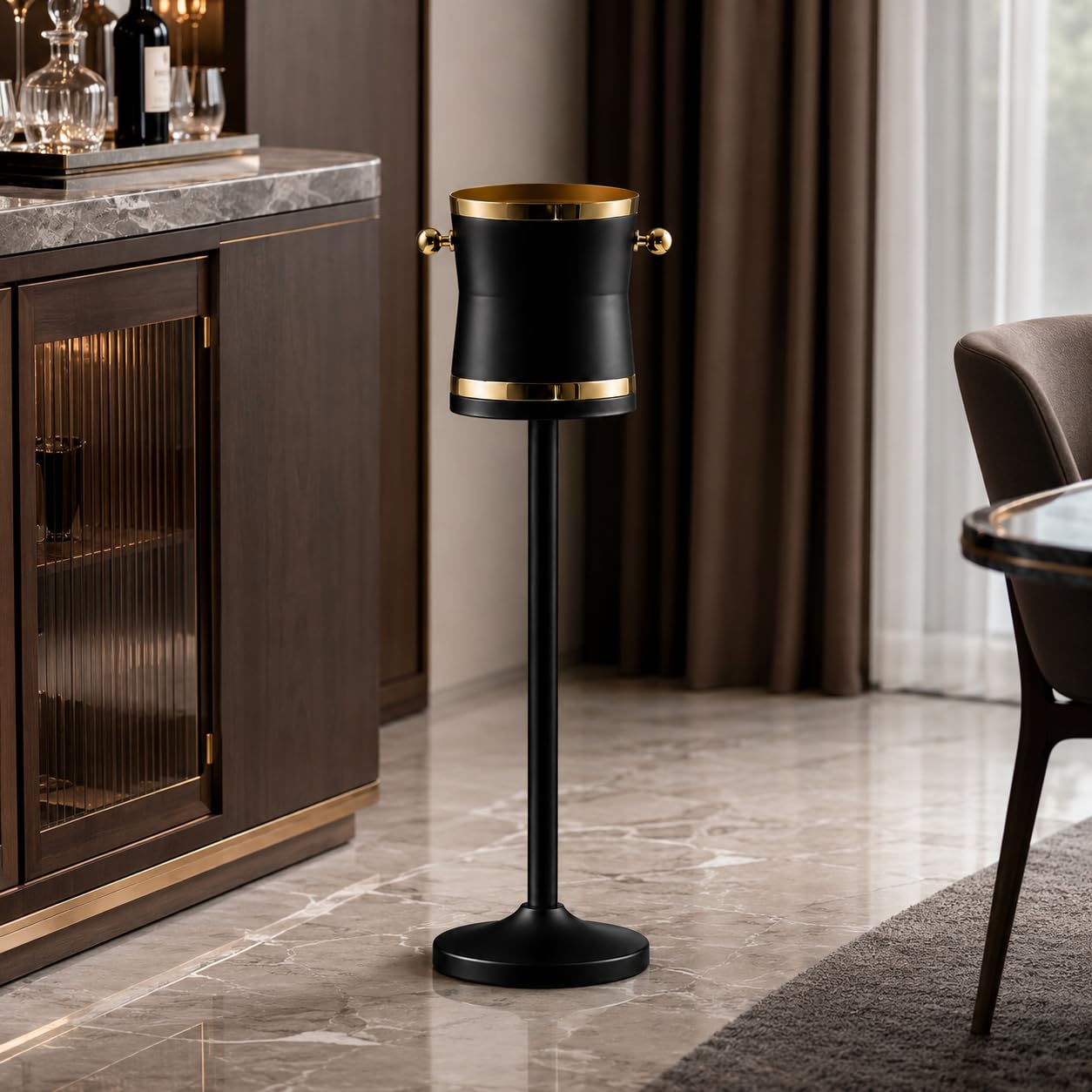 Enfriador de vino de acero inoxidable con soporte, cubo de hielo para eventos y entretenimiento en casa, soporte de 69 cm, cubo de 19,8 x 22 cm, diseño duradero y elegante