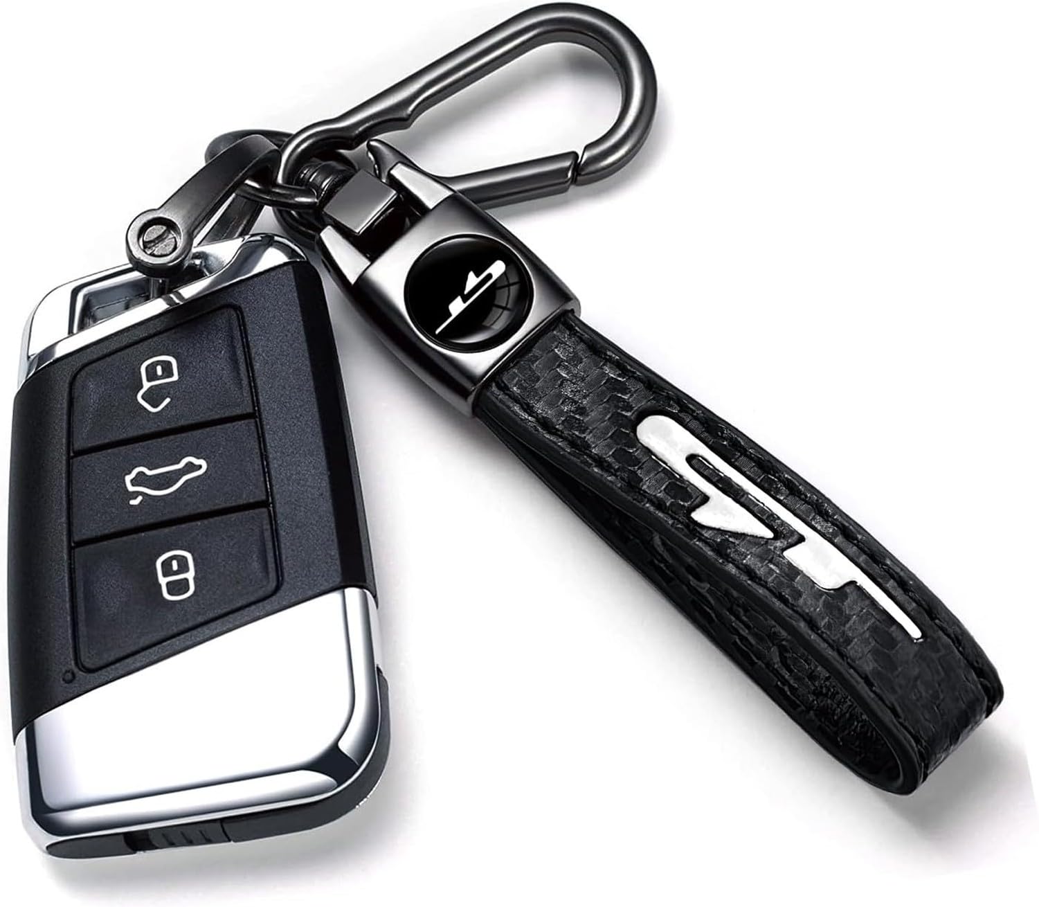 Llavero Llave Coche Cuero Negro Metal, accesorios Coche Masculino Regalo Hombre, soporte Compatible diseño compacto, GT Bianca, 2.6 Pollici-Fibra di Carbonio