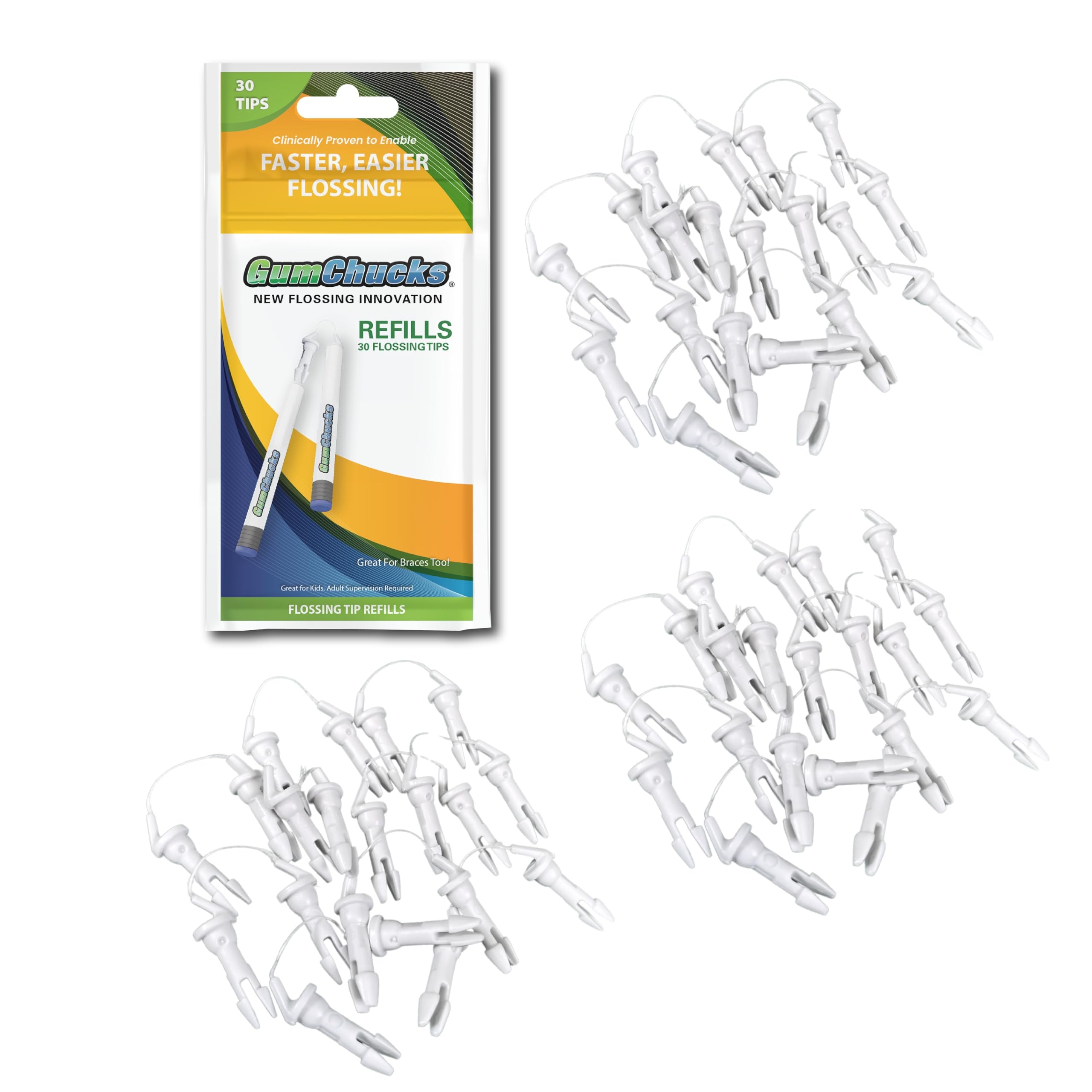 GumChucks | Faster, Easier Flossing! | Universal Adults/Kids Flossing Tip Refills (36 Count)