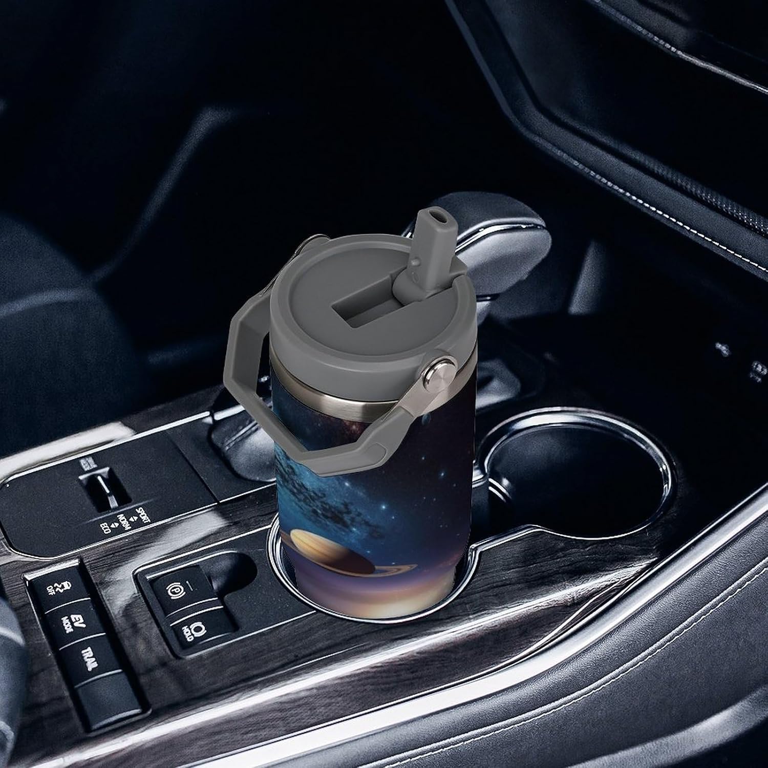 30oz Insulated Tumblers with Top Handle, Stainless Steel Universe Galaxy Outer Space Car Cup with Straw for Gift, Leak-Proof Double Wall Vacuum Travel Mug, Personalized Water Bottles White