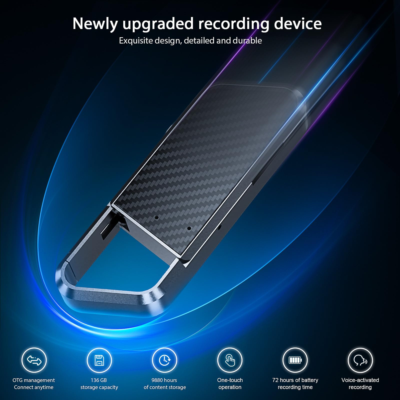 Registratore vocale portatile da 136 GB, registratore audio con DSP 5.0 intelligente cancellazione del rumore, dispositivo di registrazione audio 9880 ore, registratore HD per riunioni