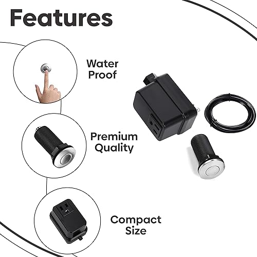 Miniatura 2 de Botón de interruptor de eliminación de basura de cocina de níquel cepillado de 2.5 pulgadas de largo, sin cables, de acero inoxidable, kit de