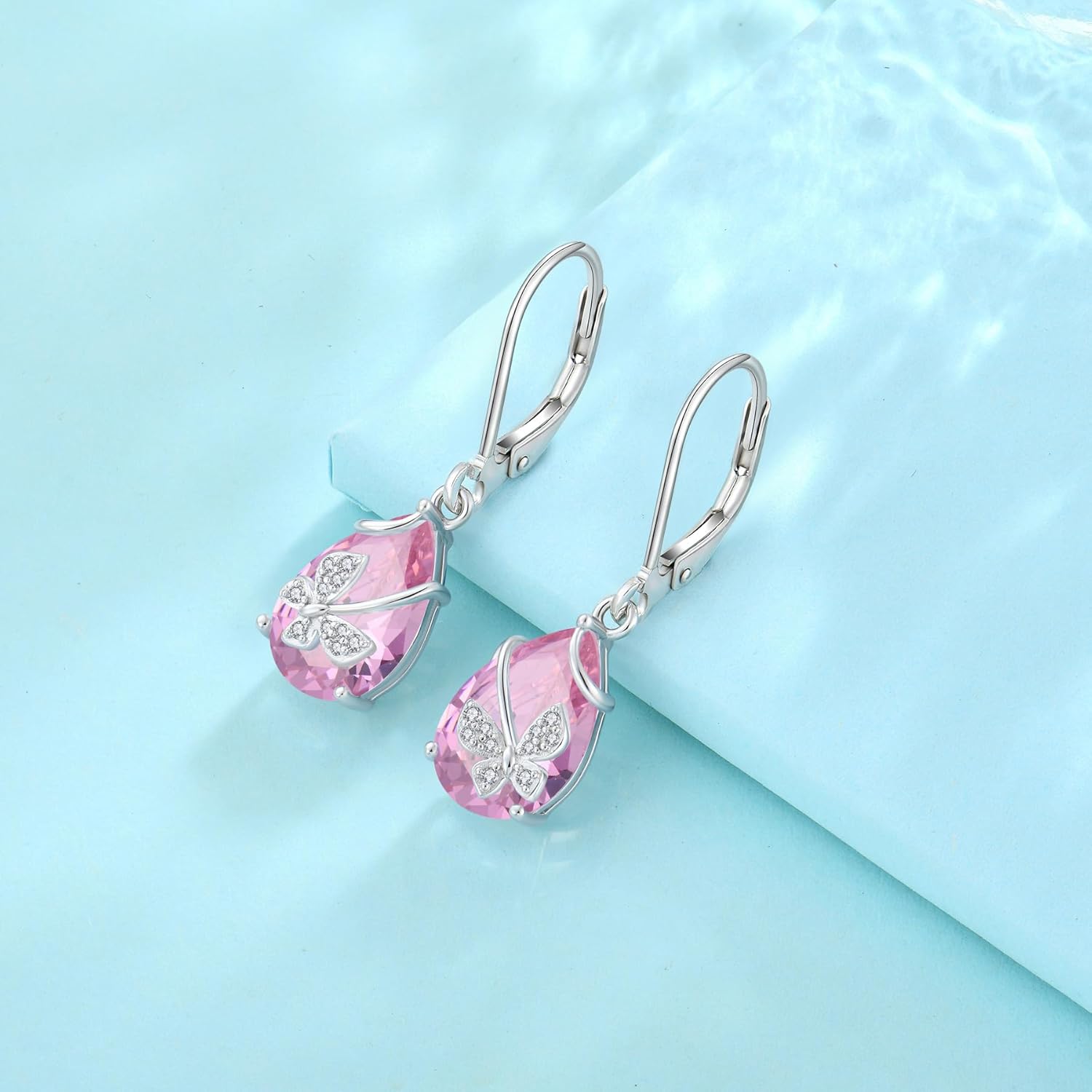 Butterfly Drop Dangle Earrings 925 Sterling Silver Teardrop Leverback Earrings Birthstone Jewelry for Women - Image 5