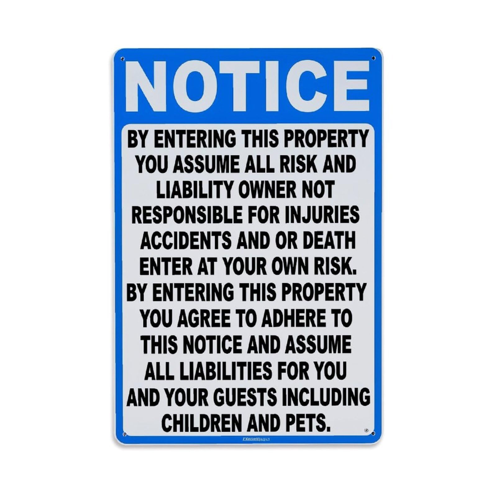 Nestemfo Vintage Notice Sign Warning Liability Risk Tin Sign Metal Sign, Living Room,Bar, Home, Bedroom Wall Decor,Retro Metal Poster 8X12 Inches