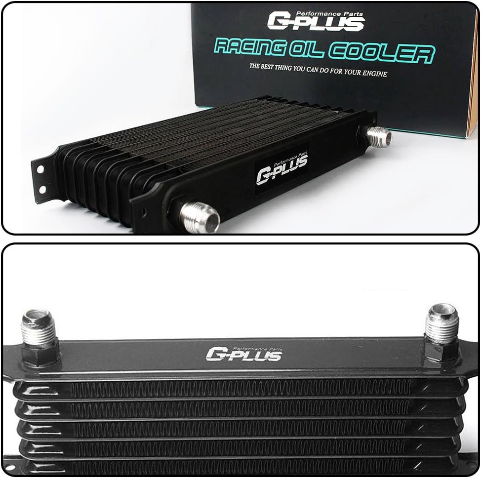 G-PLUS 10 Row 10AN Universal Aluminum Engine Transmition Oil Cooler Kit + Oil Filter Relocation Kit