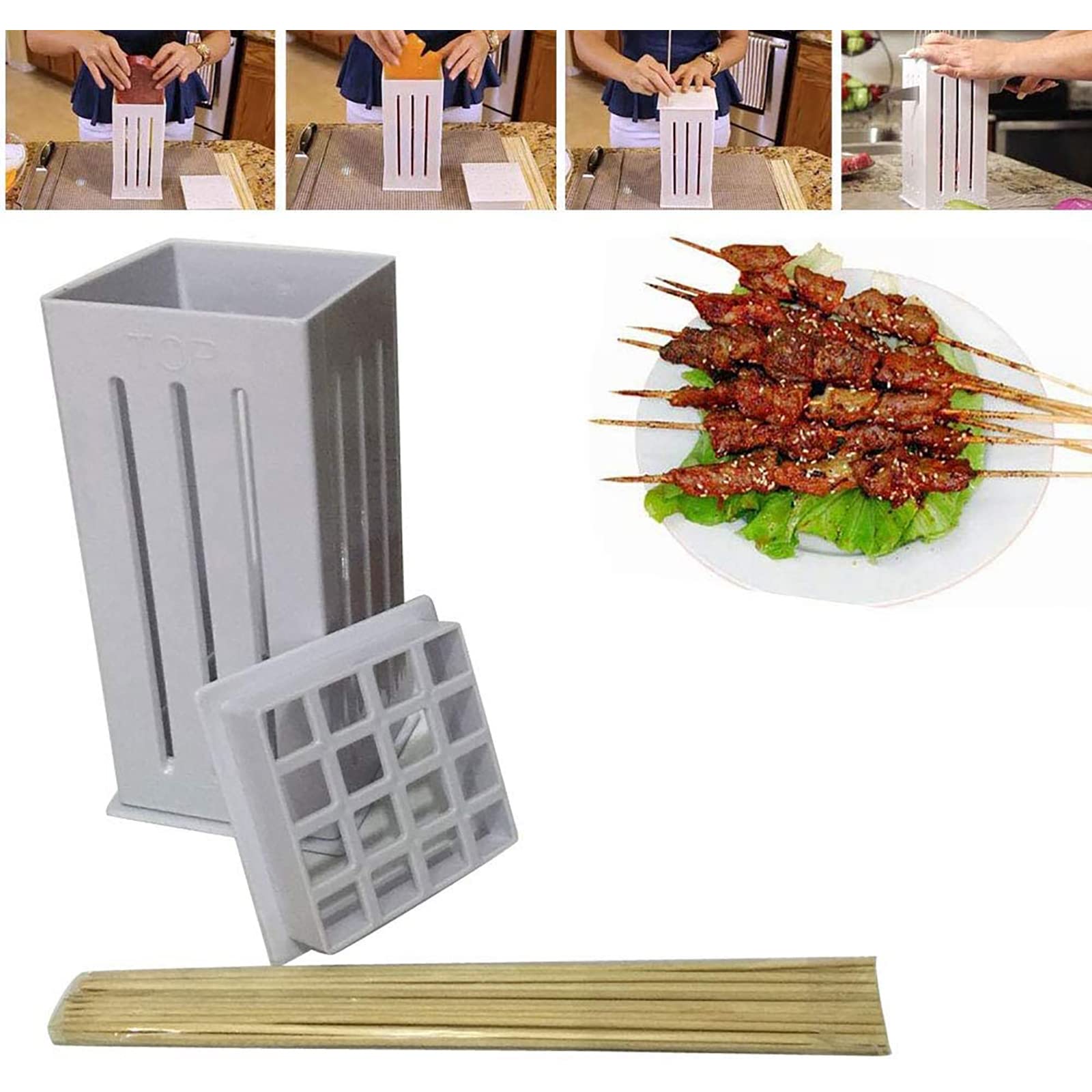 Kebab Maker, BBQ Meat Skewer Maker Box, 16 Hole Tool Kebab, Adatto per Carne, Frutta o Verdura, Kit Riutilizzabile per Barbecue Kebab