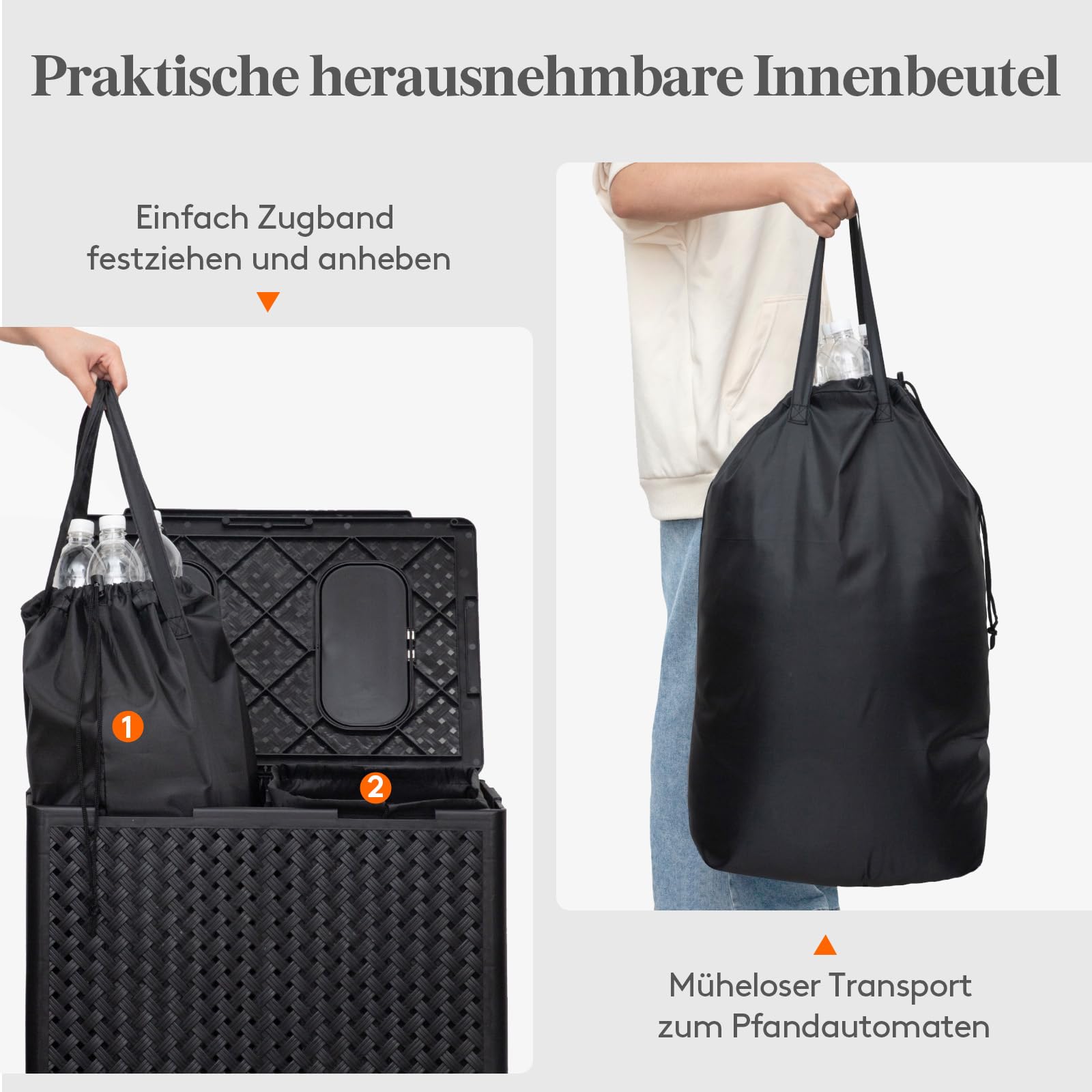 Lifewit 110L Pfandflaschen Sammelbehälter 2 Fächer mit Deckel und Flaschentasche, Flaschensammler Leergut Organizer mit Einwurf, Gro Mülleimer fur Plastikflaschen Leergutbeh Altglas, Schwarz