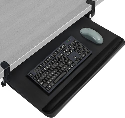 Bandeja para teclado debajo del escritorio, bandeja extraíble para teclado y mouse con soporte de abrazadera C resistente, cajón de plataforma