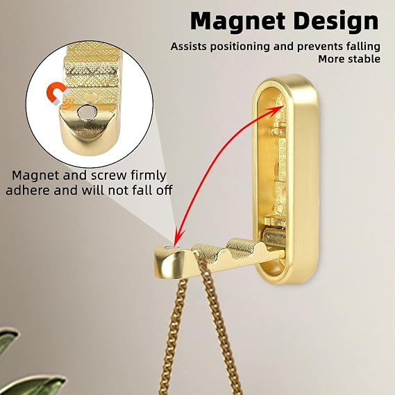 4pcs Foldable Wall Hooks for Hanging, Folding Hooks Wall Mount of Copper