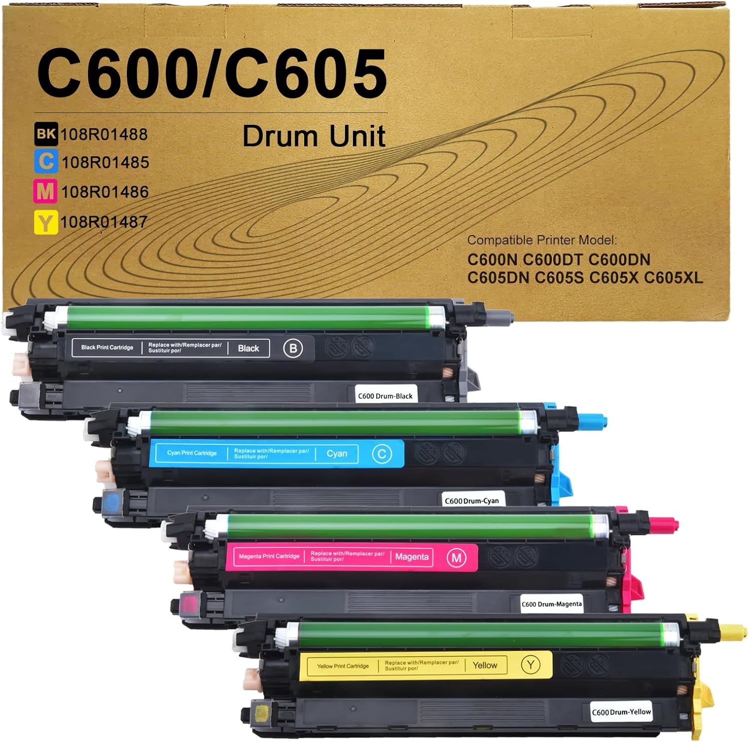 C600 C605 Drum Unit Compatible with Xerox Versalink C600/C605 Drum Cartridge Replacement for Xerox C600N C600DT C600DN C605DN C605S C605X C605XL Printer(108R01485 108R01486 108R01487 108R01488 )