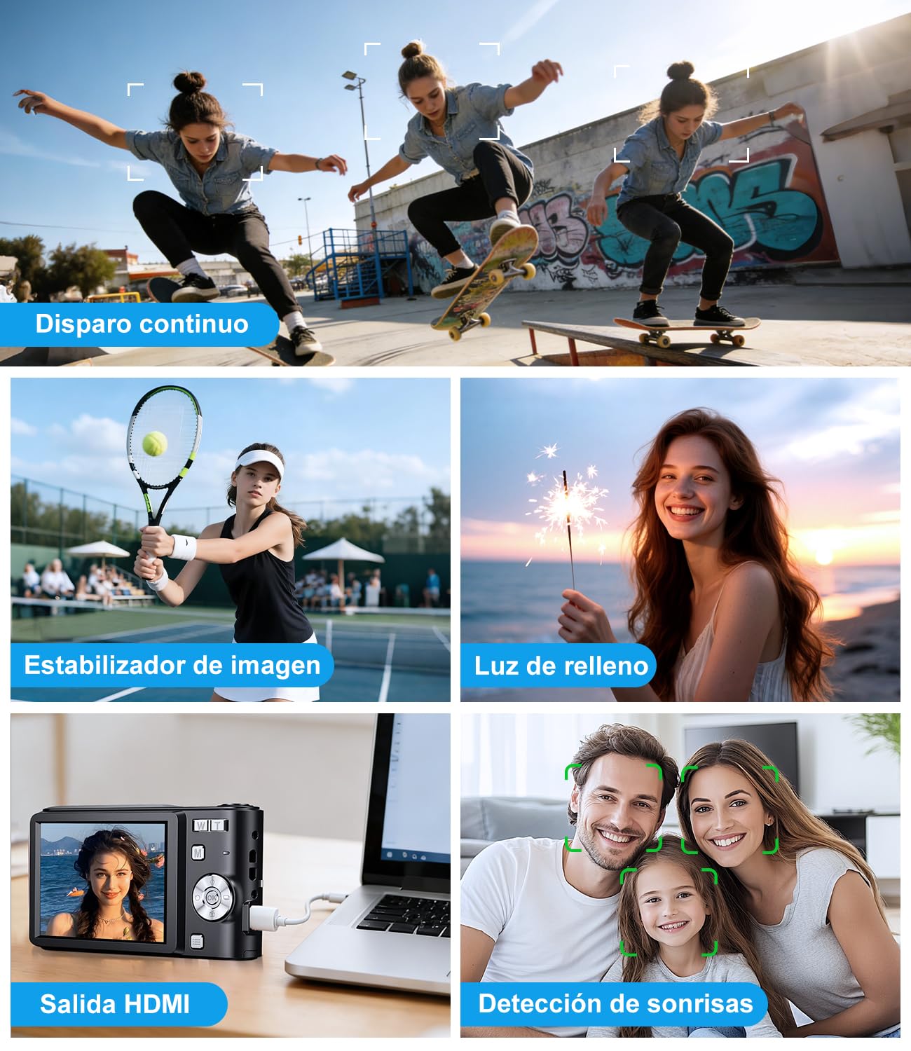 Camara de Fotos Digital Compacta, 50MP 1080P Digitales Camaras con Pantalla de 2.4”, 16X Zoom Digital, Mini Video Cámara Flash Antivibración para Infantil, Principiantes y Adultos, 16G Negro