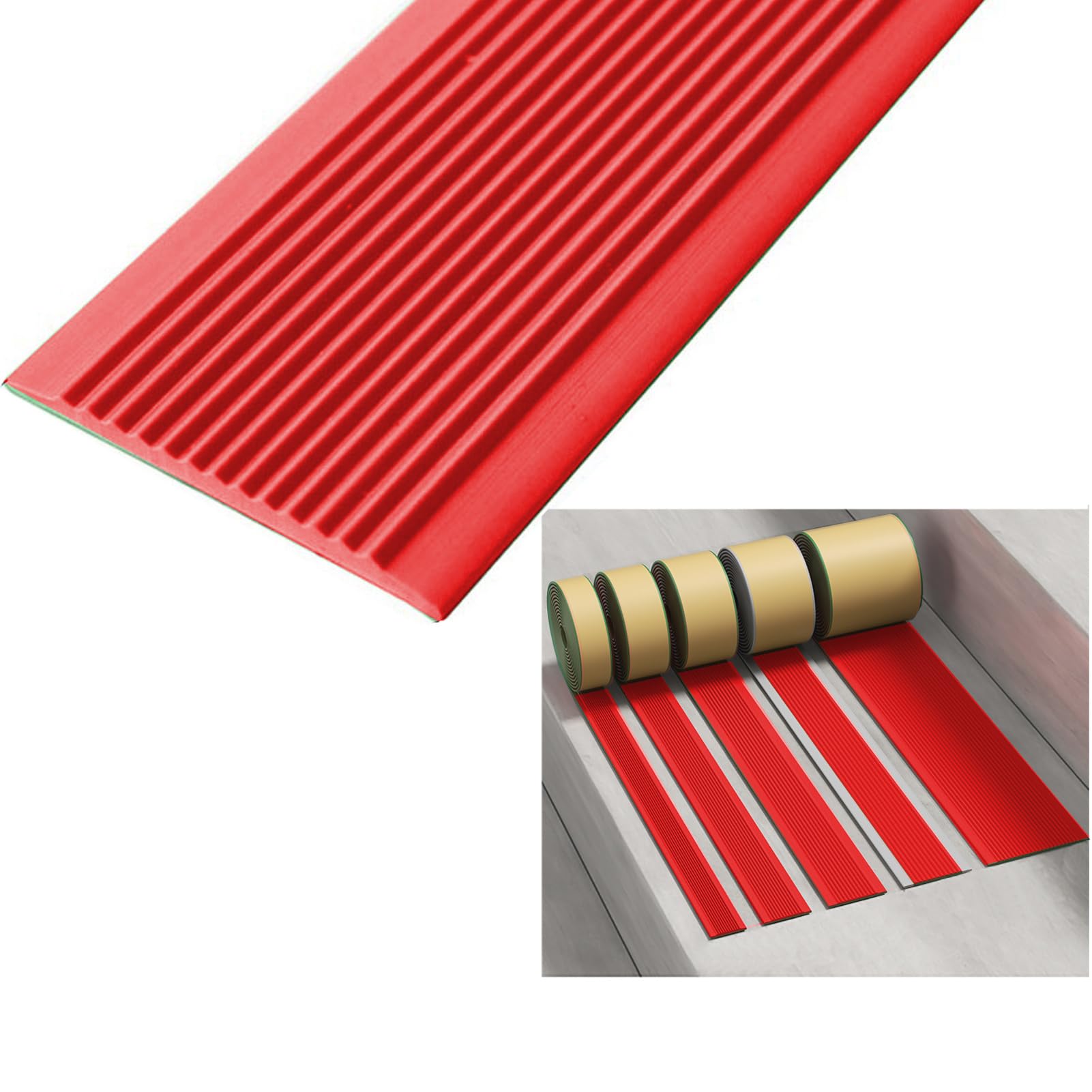 Strisce adesive antiscivolo in gomma PVC per gradini interni ed esterni, 3 m, colore rosso, bordi antiscivolo per scale, larghezza 4 cm, impugnatura di sicurezza per scale
