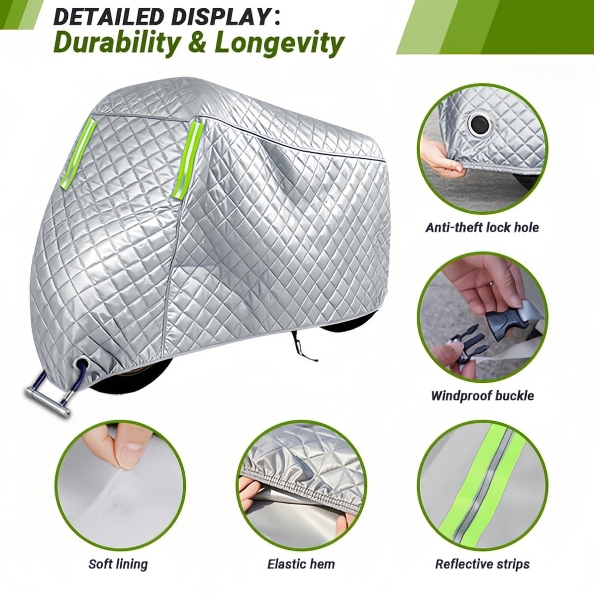 Funda Moto antigranizo para Peugeot Django 125, Almohadilla de algodón Grueso Universal Impermeable Resistente al Sol con Hebilla Cortavientos Moto Fundas para Exteriores