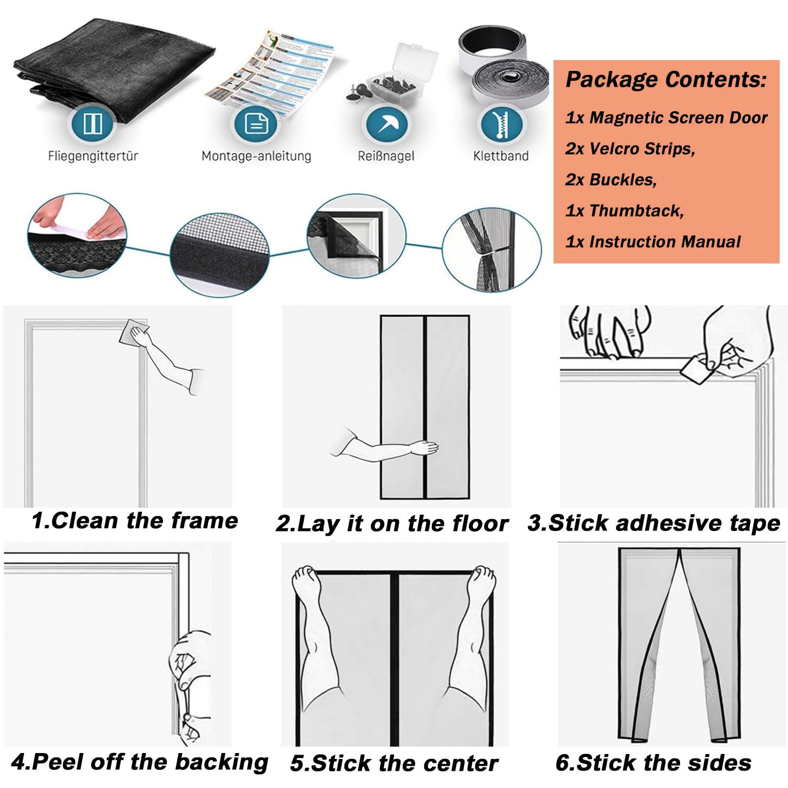 Zanzariera Magnetica per Porta 170 x 270 cm Rete Fine Anti Zanzarem, Facile da Installare Zanzariera Tenda Magnetica per Porte Finestre Balcone Soggiorno, Nero