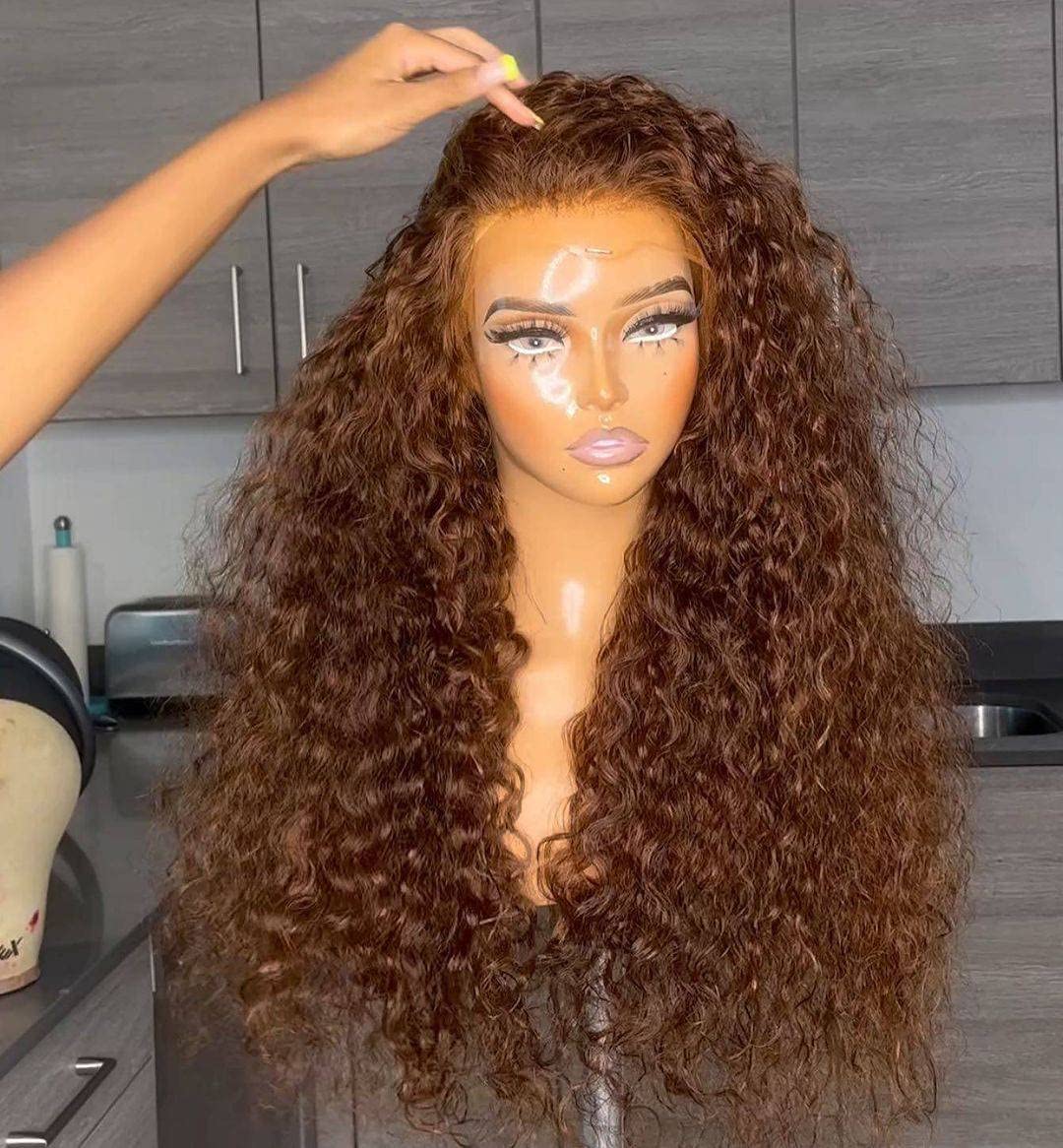 Brown Lacefront Wig 3 Inch Freepart in front Curls 12 Brown Curly Bob Human Hair Lace Front Wig | Chocolate  main image 2