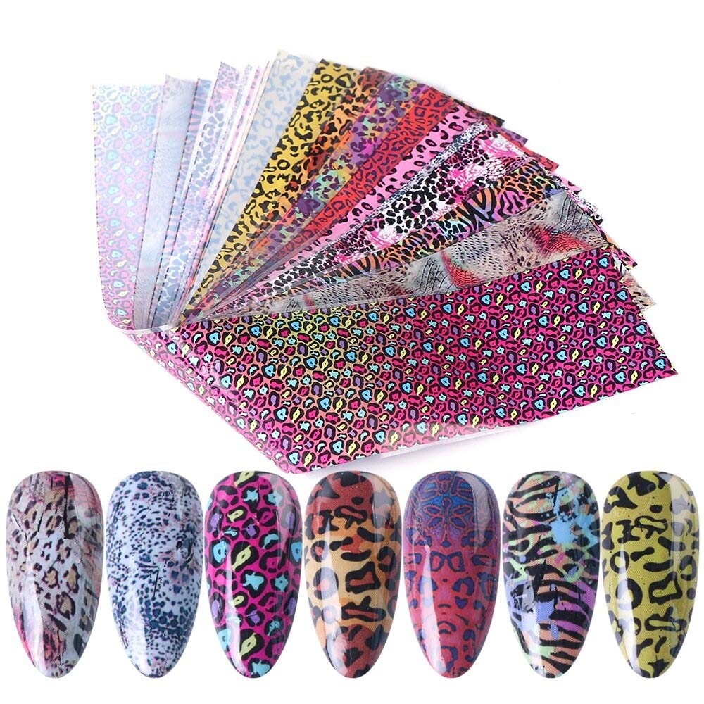 10 Uds patrón de Cebra lámina para uñas Serpiente Estampado de Leopardo Pegatina Transferencia Piel de Animal 20x4cm Wild Sexy Slider Accesorios para uñas (Leopardo Transparente) (19130)