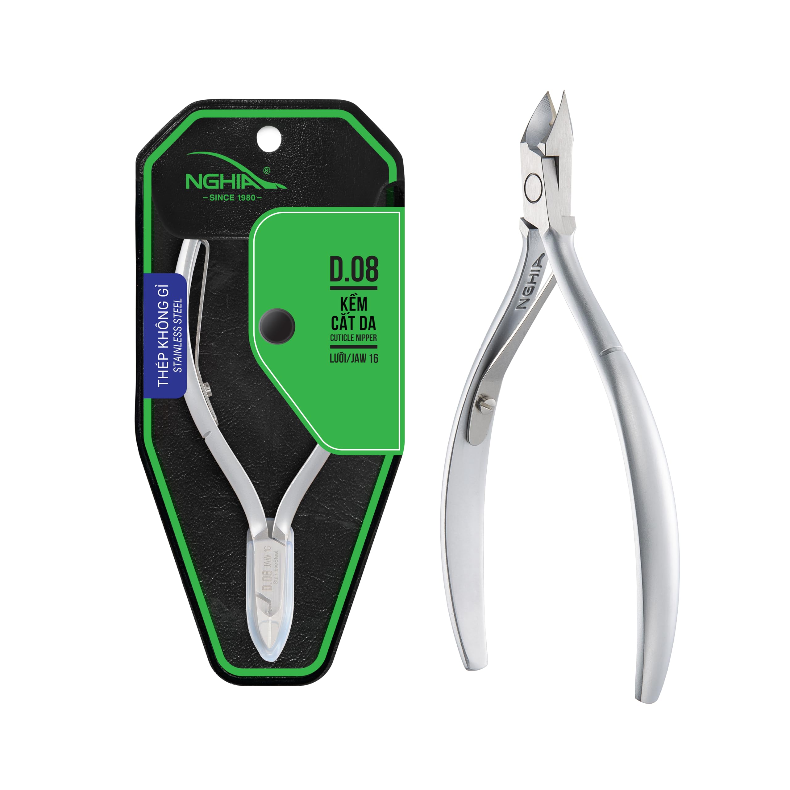 NGHIA Cuticle Nipper - D-08 JAW 16 | Stainless Steel | Durable and Sharp | Ergonomic Design | Grey Plated | Ideal for Salons and Home Use