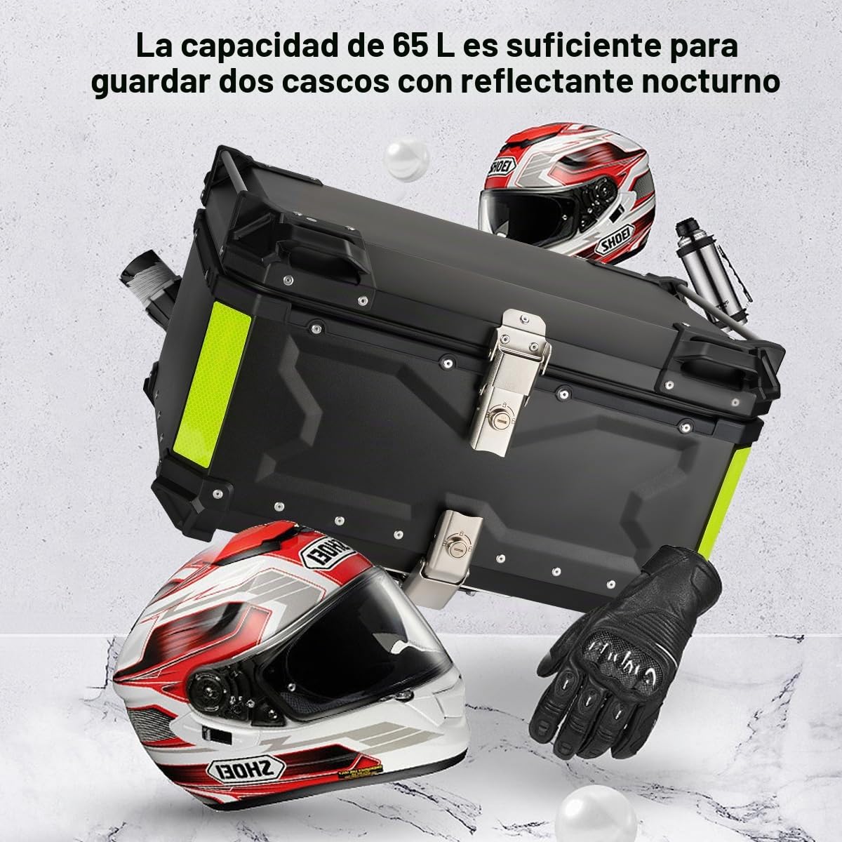 MOCOERL Maleta Superior para Motocicleta, 65L Impermeable para Almacenamiento de Equipaje y Casco con Cerradura de Seguridad (Negro, 65L)
