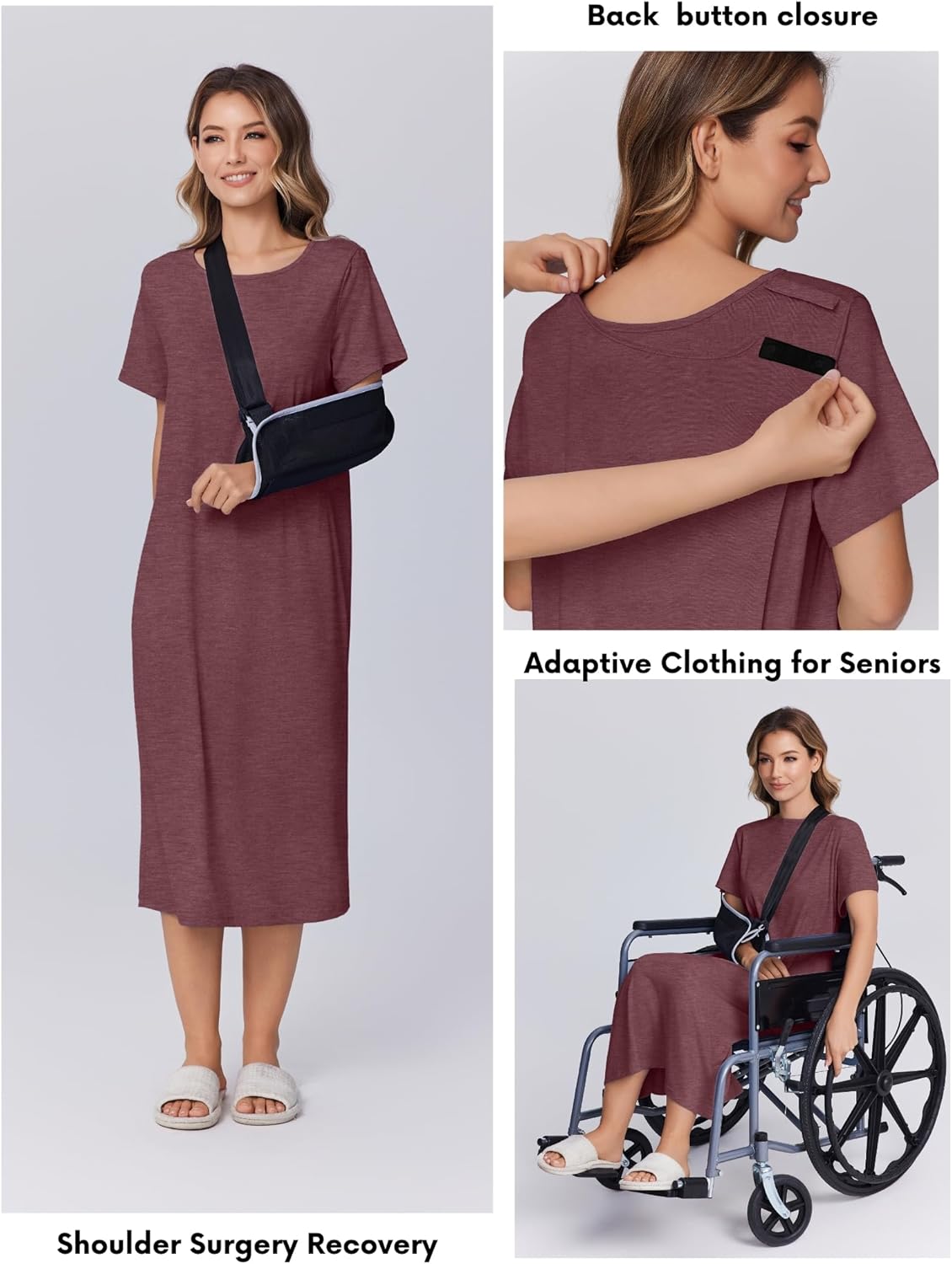 Deyeek Hospital Gowns for Women Labor Delivery Shoulder Surgery Dress Adaptive Clothing Night Robes for Elderly Plus Size - Image 2