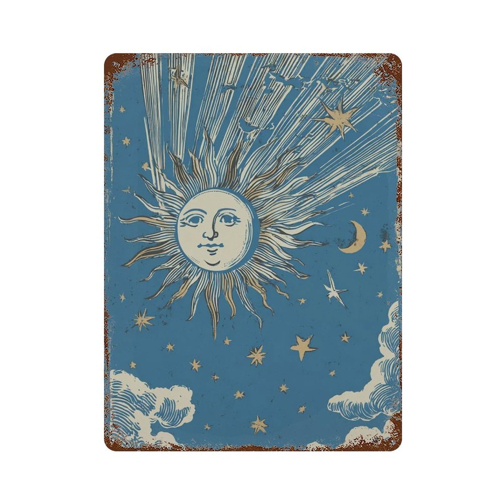 xiaoxiaoshen Celestial Sun Cosmic Blue Sky Wall Decor Art Metal Tin Poster Modern Home Decor Art Home Bar Shop Decorations Vintage Sign 40x30cm