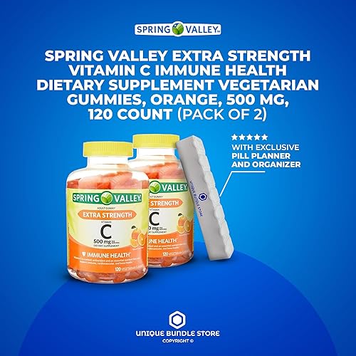 Miniatura 2 de Spring Valley - Gomitas de vitamina C, 500 mg sabor naranja, 120 unidades extra fuertes para la salud inmunológica, suplemento dietético, gomitas