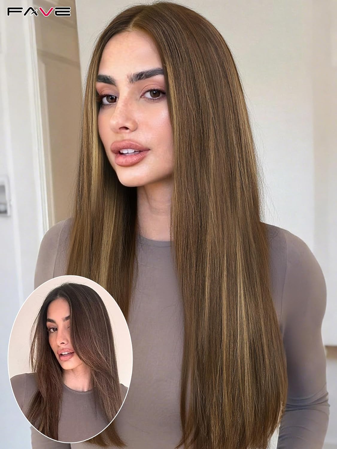 FAVE 26 Inches Synthetic Lace Front Wig 13x4 HD Lace Highlight Wig Pre-Plucked Hairline Glueless Wigs for Women Honey Blonde Straight Wig Part Free